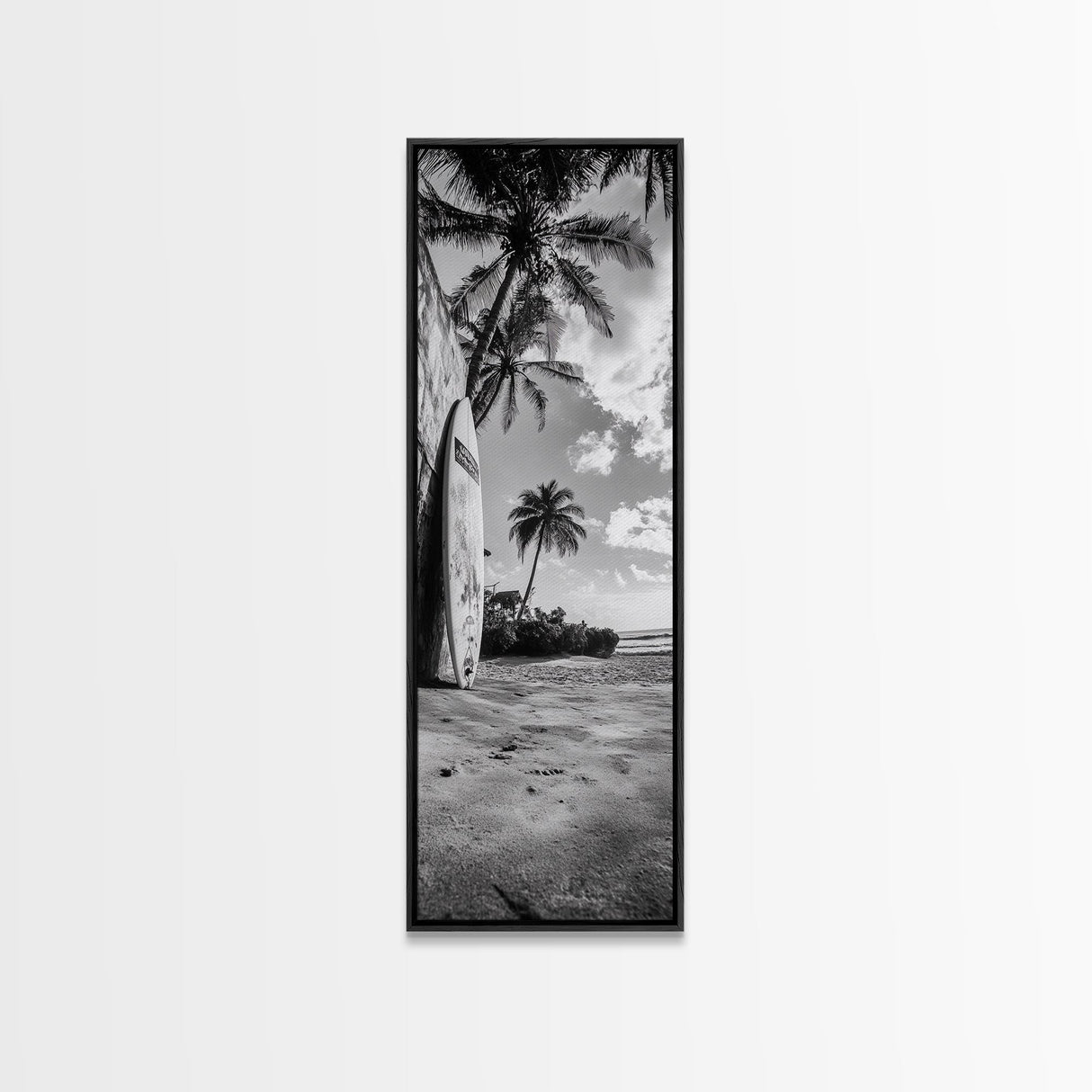 Tropical Beach, Surfboard Scene, Coastal Palms, Island Vibes, Canvas Print, Beach House Art, Summer Wall Decor, Boho Style