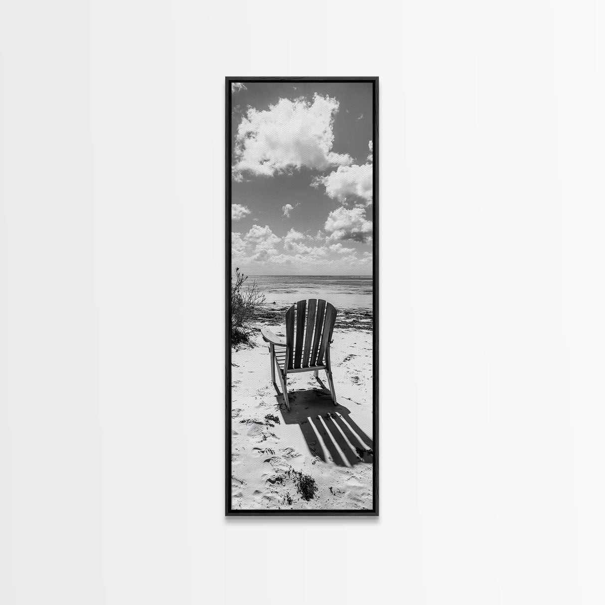 Seaside Chair View, Coastal Calm, Ocean Horizon, Beach Serenity, Framed Canvas Print, Living Room Wall Art, Relaxing Summer Vibe