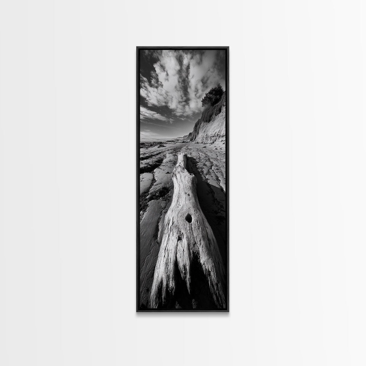 Driftwood Beach, Ocean Texture, Nature Scene, Canvas Print, Rustic Beach Decor, Coastal Wall Art, Bathroom Art, Moody Seaside Print