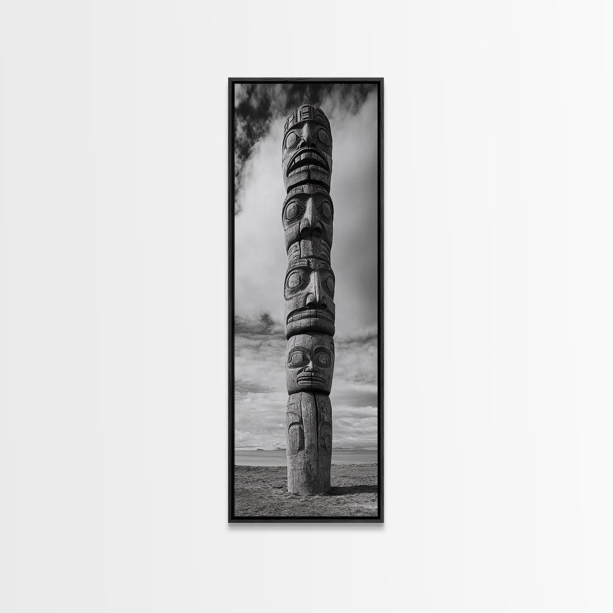 Totem Pole, Tribal Faces, Historic Symbolism, Canvas Print, Cultural Wall Decor, Office Wall Art, Rustic Museum Style Photography