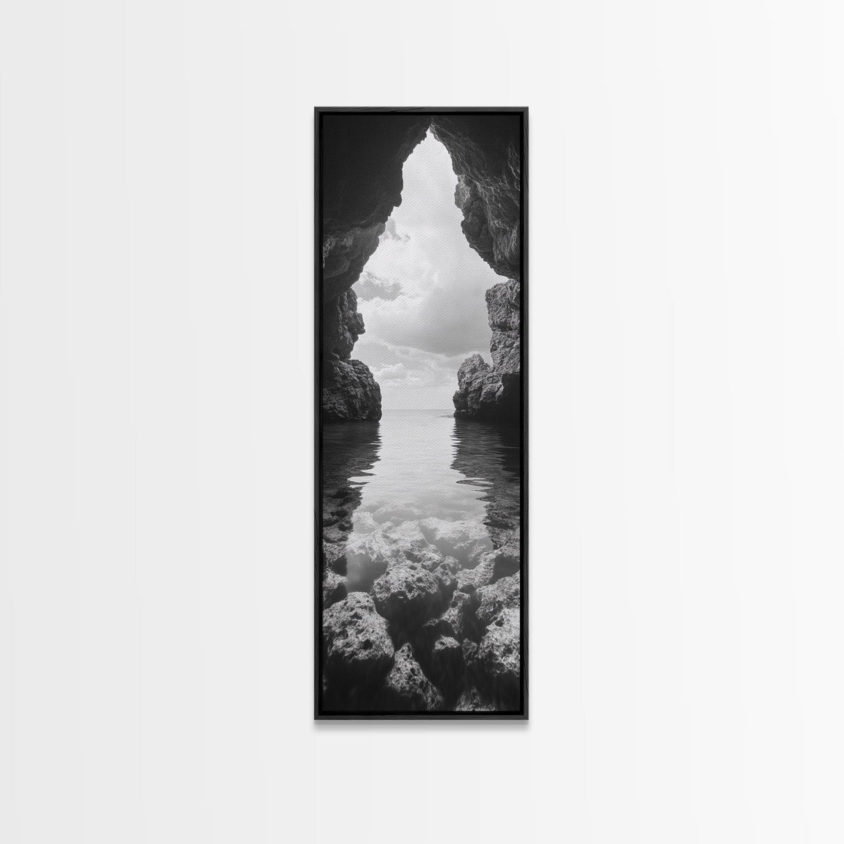 Ocean Cave View, Coastal Nature Art, Seaside Wall Decor, Minimalist Seascape Print, Bathroom Wall Art, Framed Canvas Print