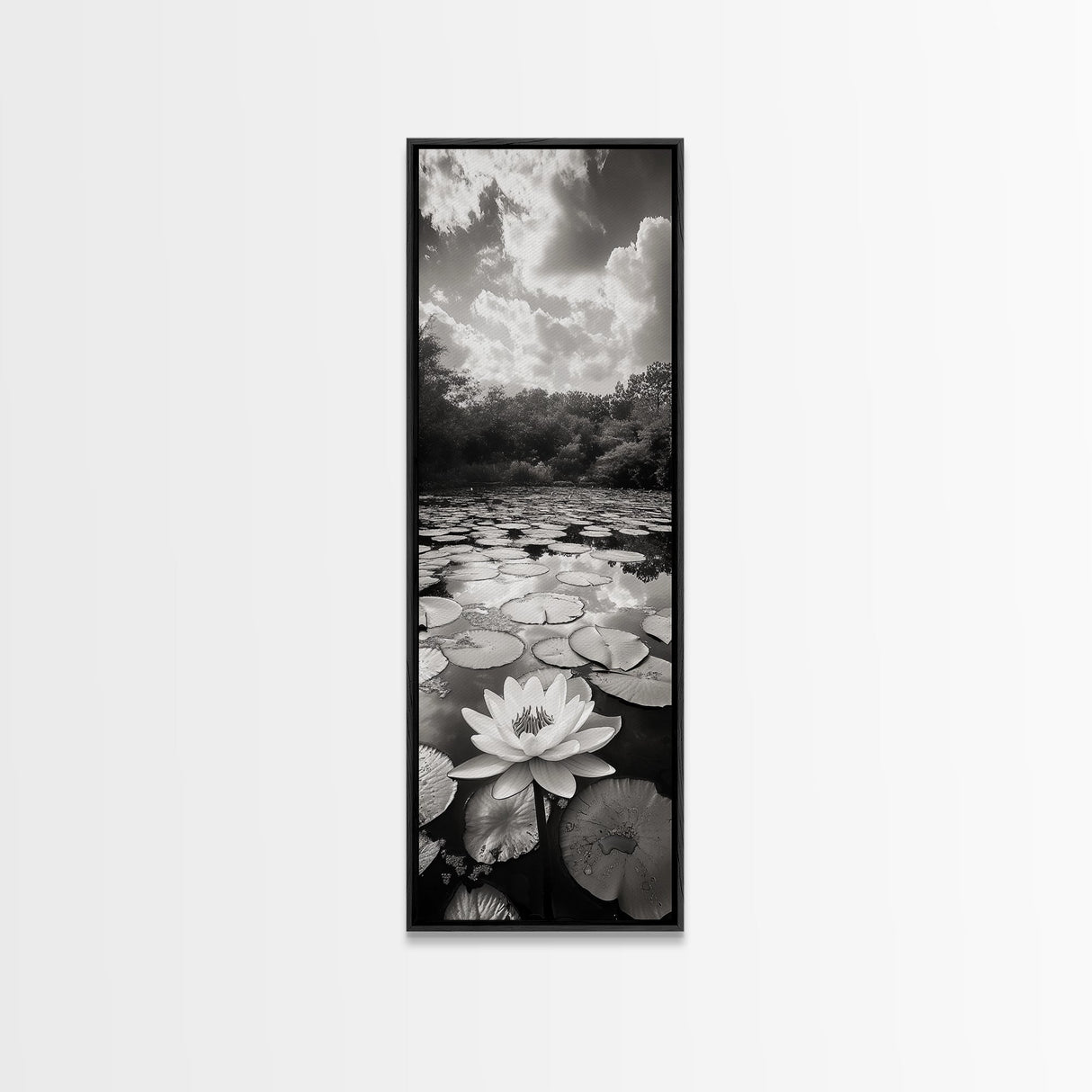 Water Lily Pond, Serene Botanical Art, Peaceful Garden Wall Decor, Zen Nature Print, Spa or Bedroom Accent, Framed Canvas Print
