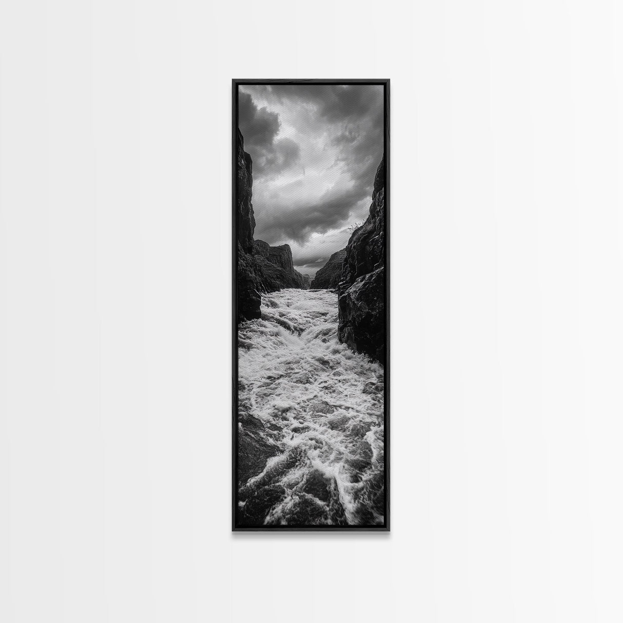 Wild River Path, Nature Wall Decor, Adventure Landscape, Monochrome Rapids, Framed Canvas Print, Rustic Living Room Wall Art, Moody Photography