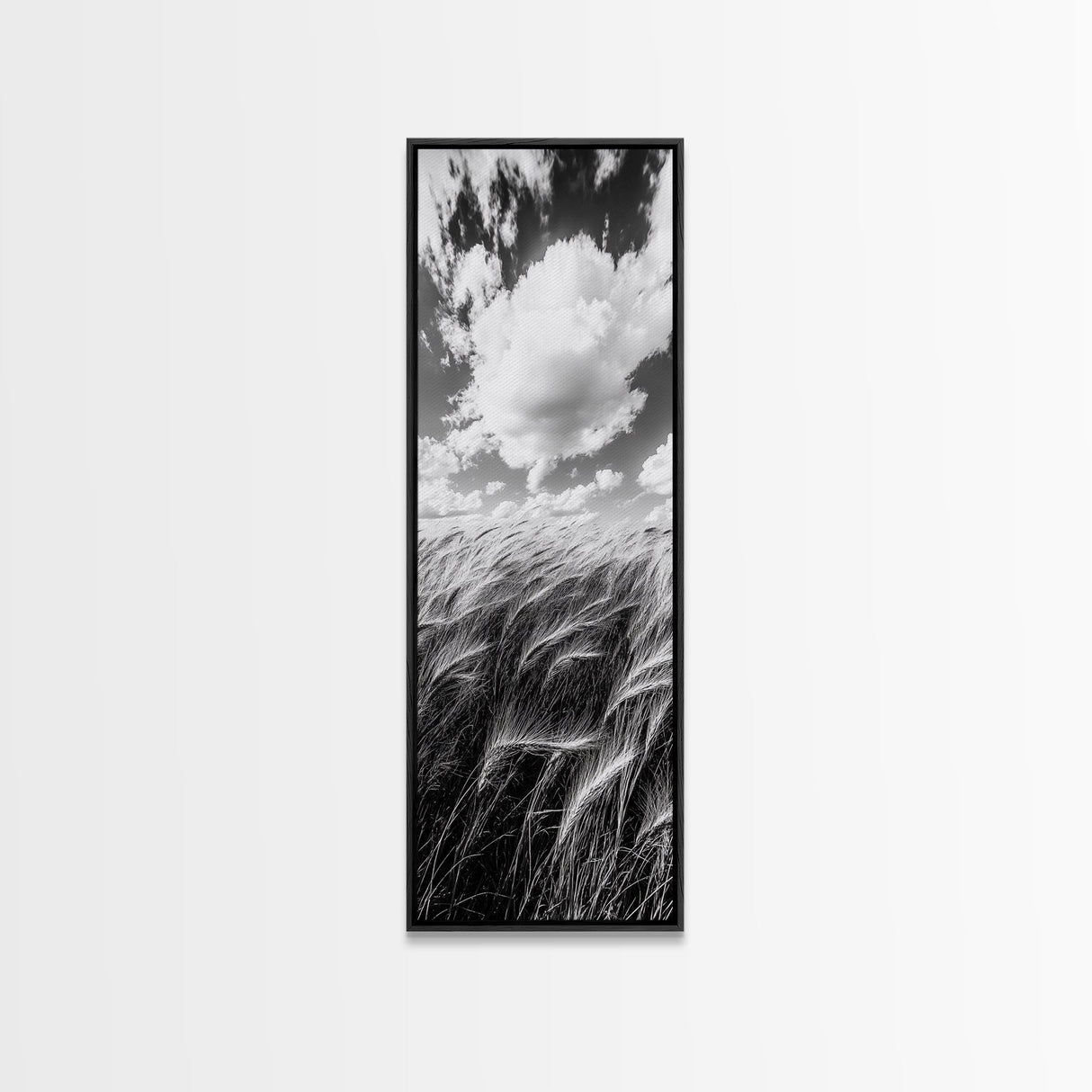 Wheat Field, Cloudy Sky, Rustic Landscape, Black and White Nature, Framed Canvas Print, Farmhouse Kitchen Wall Art, Fall Harvest Vibe