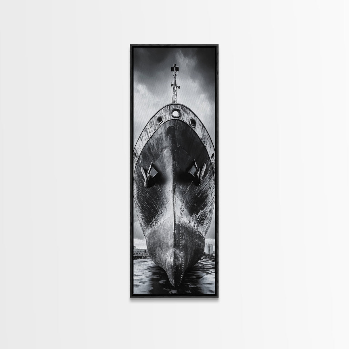 Industrial Ship, Black and White Boat, Urban Seascape, Moody Harbor, Canvas Print, Nautical Wall Art, Man Cave Art, Office Decor