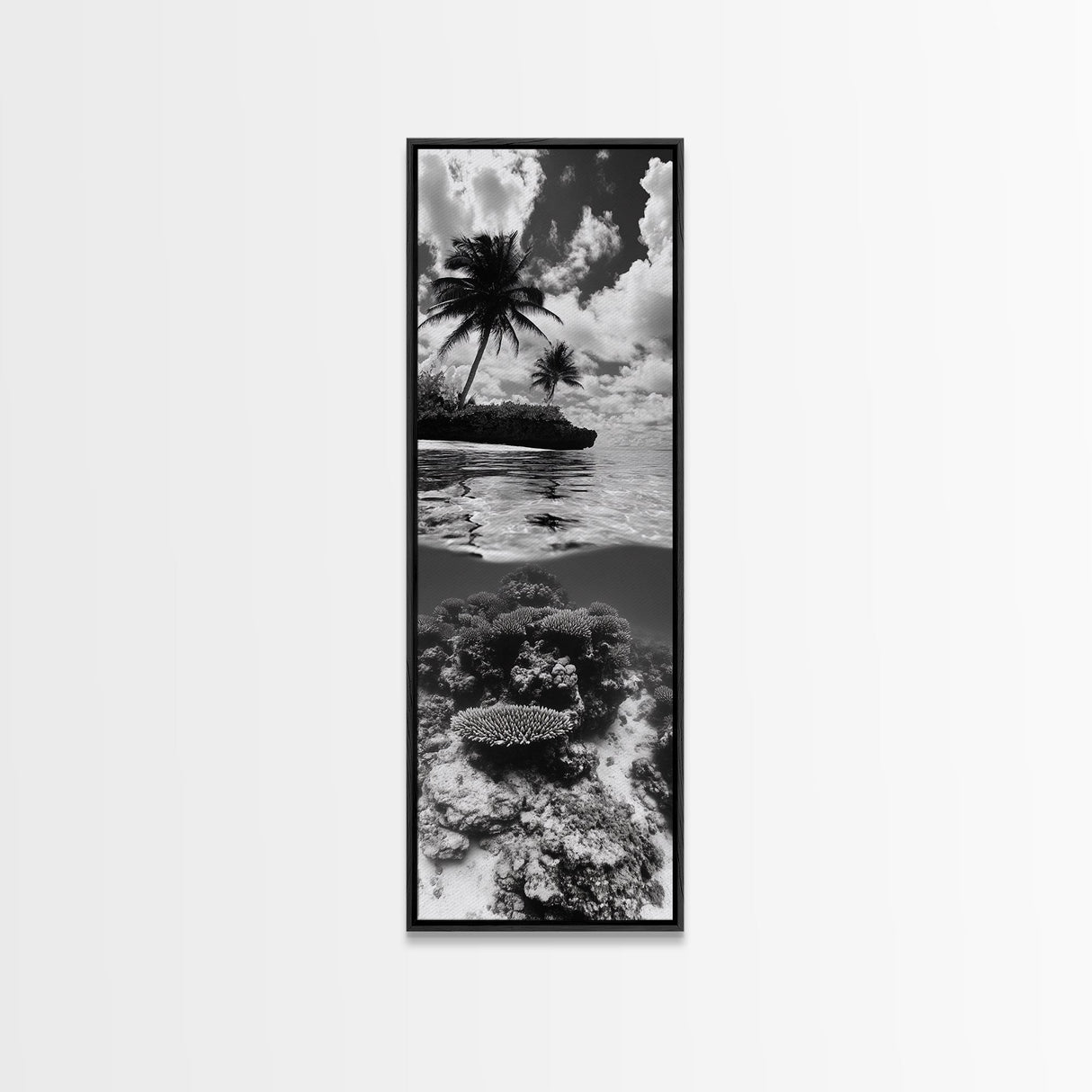 Coral Reef, Tropical Island, Split Ocean View, Canvas Print, Coastal Bathroom Decor, Underwater Photography Art, Island Escape Style