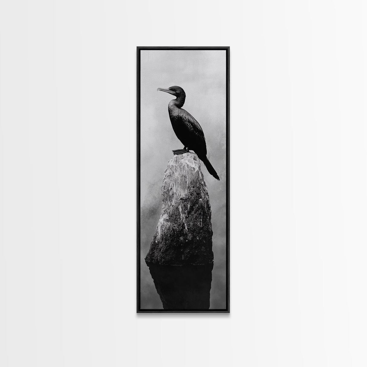 Cormorant Bird, Driftwood Perch, Moody Sky, Framed Canvas Print, Coastal Wildlife Wall Art, Nature Lover Gift, Rustic Room Decor