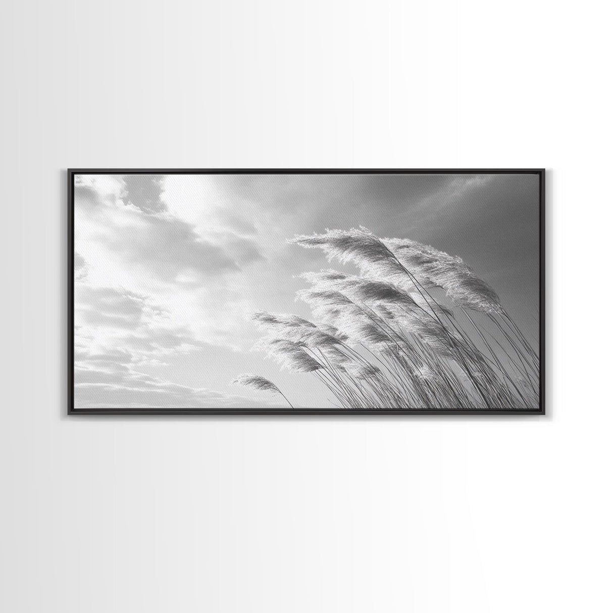 Windswept Grass, Minimal Nature, Calm Sky, Neutral Art, Framed Canvas Print, Bedroom Wall Art, Scandinavian Decor, Peaceful Pastel Tones