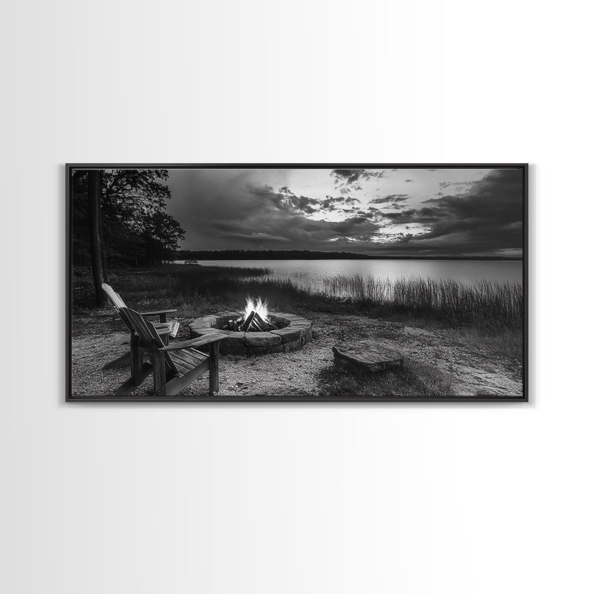 Fire Pit, Lake Sunset, Rustic Outdoors, Autumn Glow, Canvas Print, Cabin Wall Art, Fall Decor, Cozy Fireside Vibe, Nature Escape