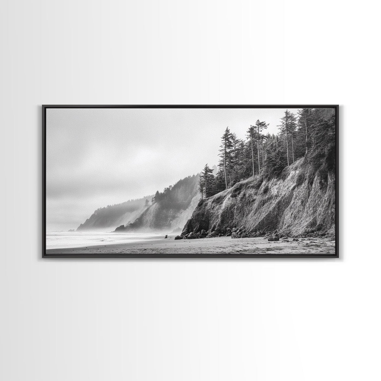 Pacific Coast Cliffs, Moody Nature Photography, Ocean View Landscape, Framed Canvas Print, Coastal Bedroom or Office Wall Art