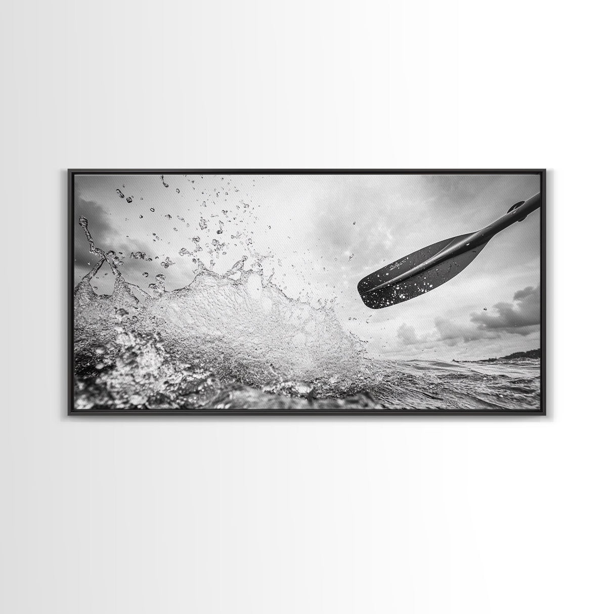 Water Splash Paddle, Adventure Photography, Kayaking Ocean Scene, Framed Canvas Print, Modern Bathroom or Coastal Wall Art