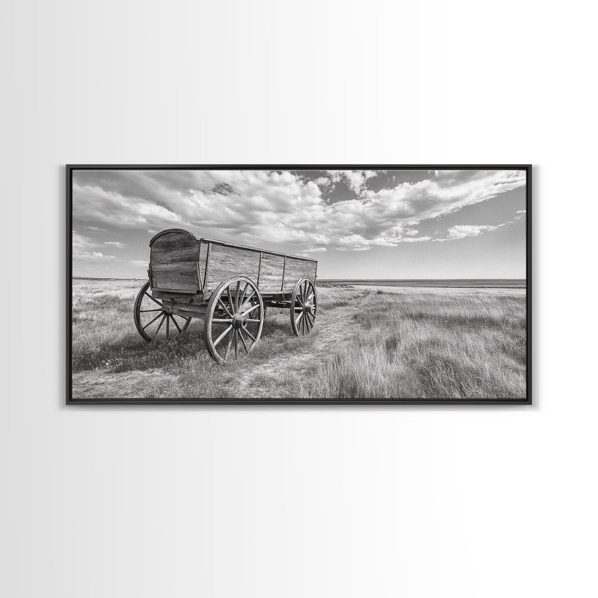 Prairie Wagon, Western Landscape, Old West Photography, Framed Canvas Print, Farmhouse Entryway or Rustic Fall Living Room Art