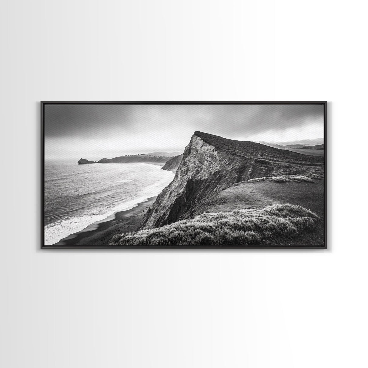 Cliffside Shoreline, Coastal Landscape Art, Ocean Horizon Scene, Canvas Print, Living Room Wall Art, Modern Seaside Minimalist Decor