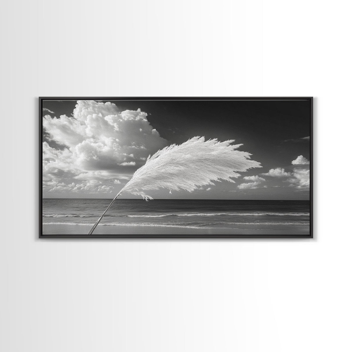 Pampas Grass Coast, Minimalist Beach Art, Boho Coastal Scene, Neutral Tones, Canvas Print, Living Room Wall Art, Fall Decor, Hallway Wall Art