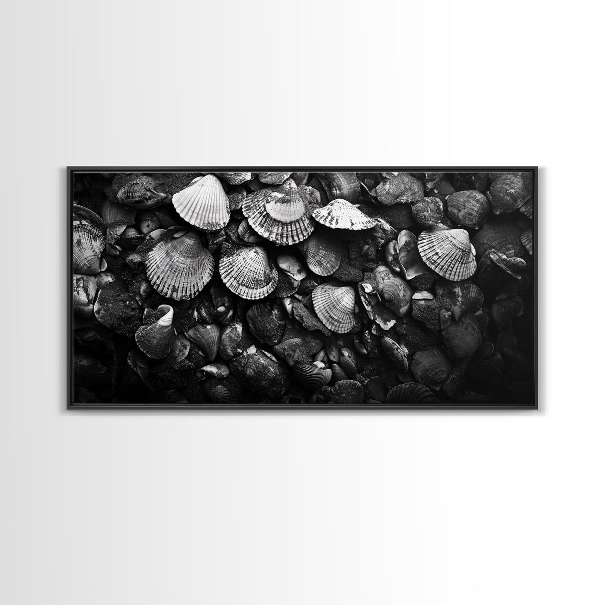 Seashell Close-Up, Ocean Texture Art, Nautical Beach Shells, Earthy Tones Decor, Framed Canvas Print, Bathroom Wall Art, Coastal Style