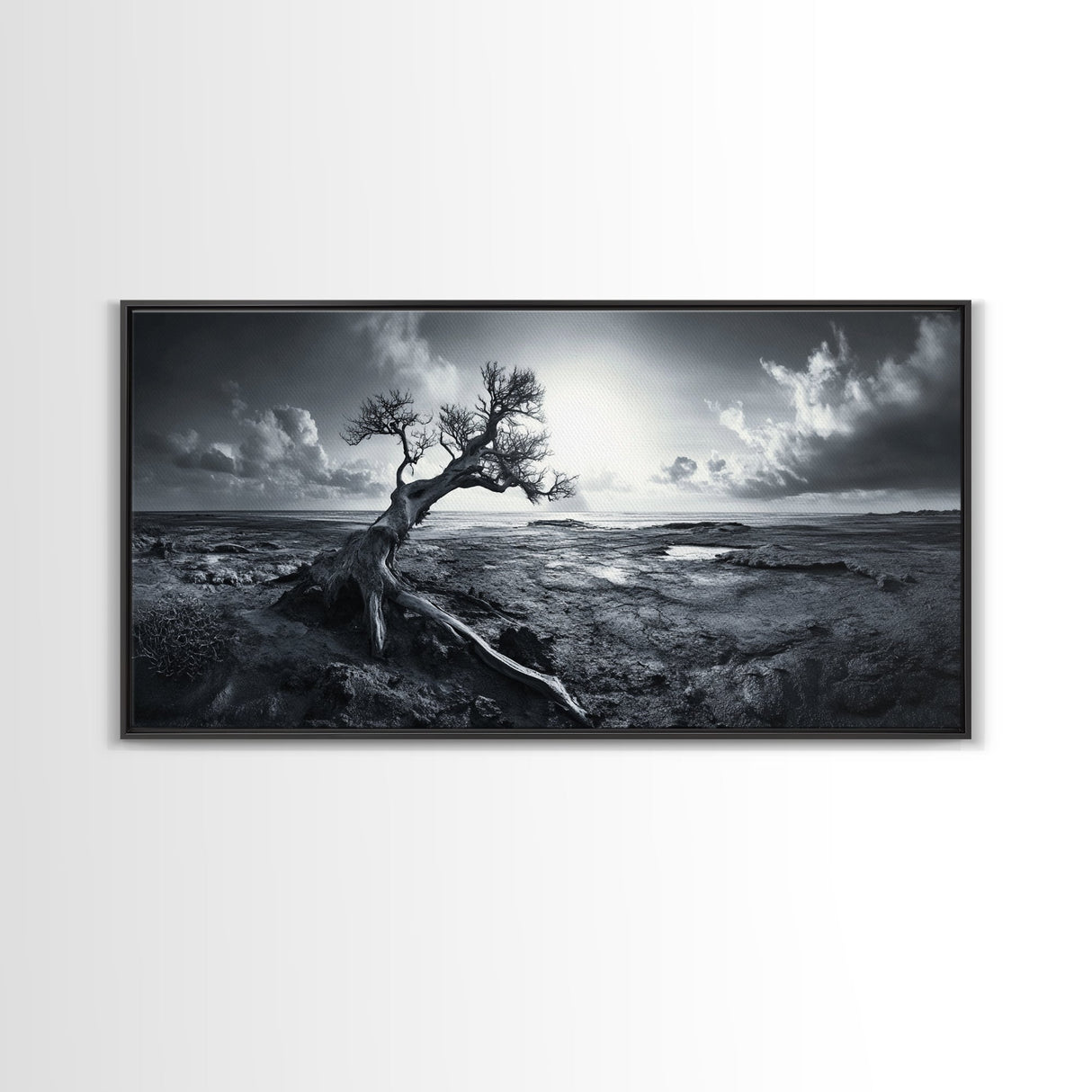 Windswept Tree, Coastal Landscape, Stormy Sky, Canvas Print, Desert Wall Art, Rustic Living Room Decor, Dramatic Minimalist Artwork