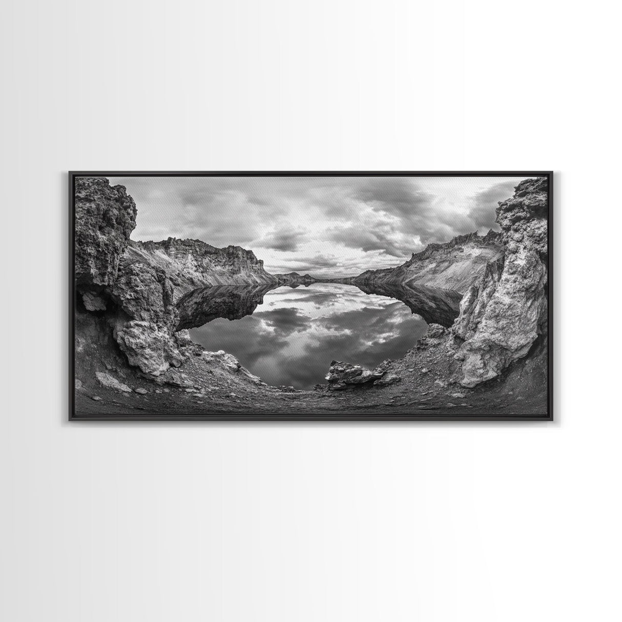 Mountain Lake, Rocky View, Cloud Reflection, Nature Landscape, Canvas Print, Rustic Home Decor, Bedroom Wall Art, Explorer Style