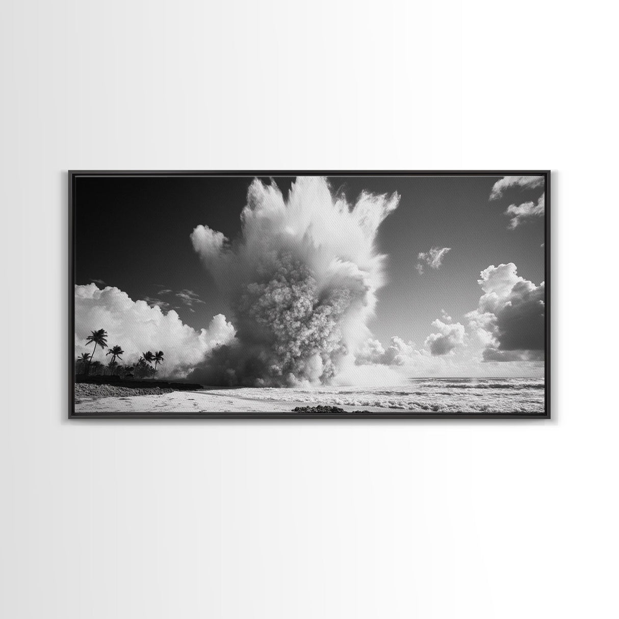 Ocean Wave Explosion, Tropical Beach Scene, Dramatic Nature Photography, Framed Canvas Print, Modern Coastal Wall Art, Bold Statement Decor