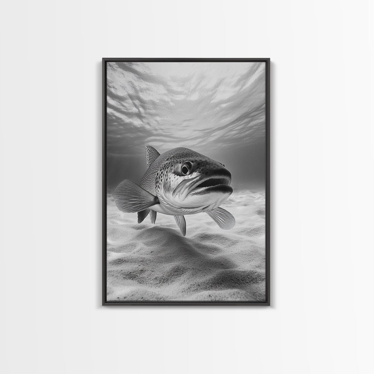 Underwater Trout Closeup, Realistic Fish, Nature Photography, Canvas Print, Man Cave Art, Fishing Lover Gift, Rustic Lake Decor