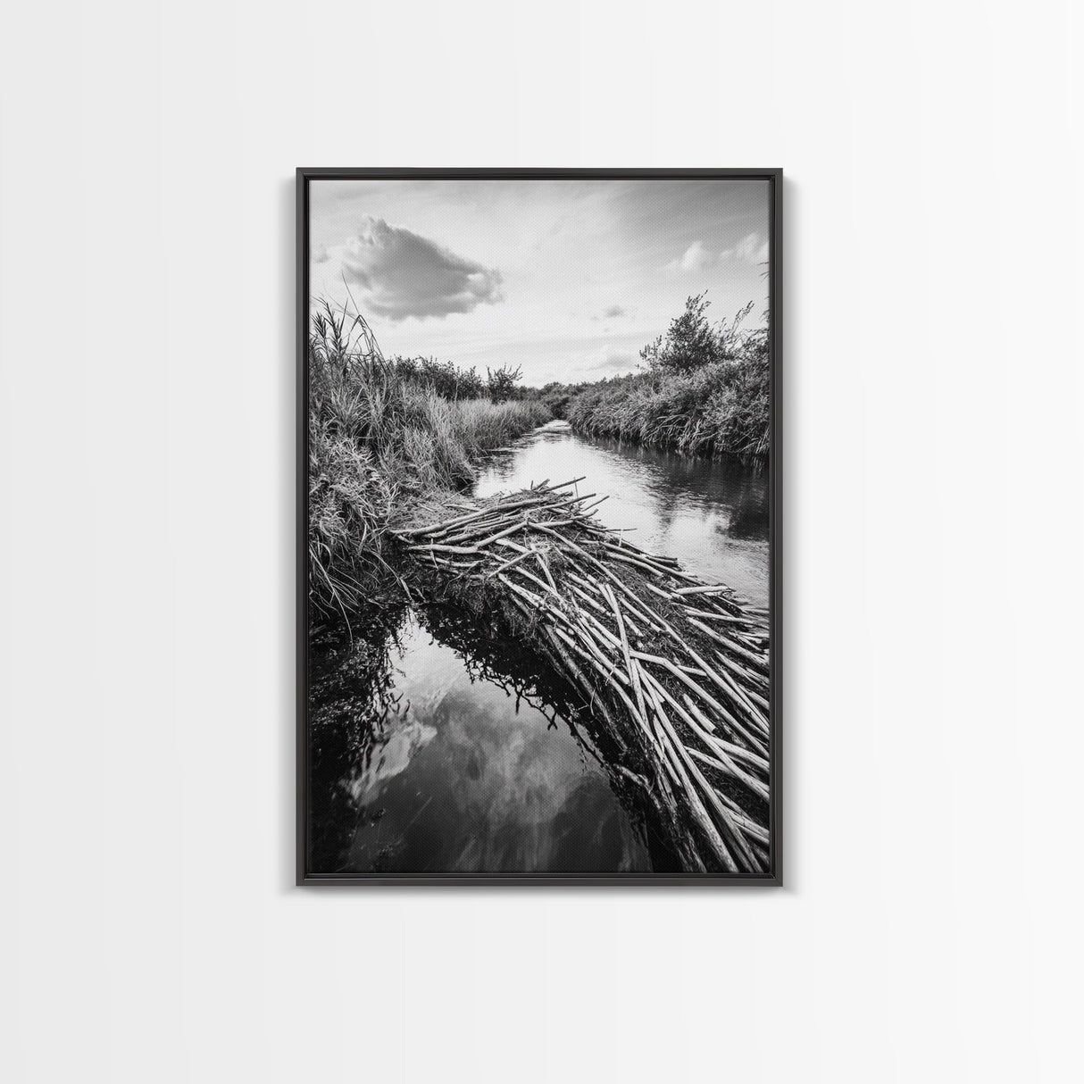 Nature Escape, Stream View, Rustic Landscape, Autumn Calm, Framed Canvas Print, Nature art, Rustic Wall Decor, Cabin Art, Office Artwork