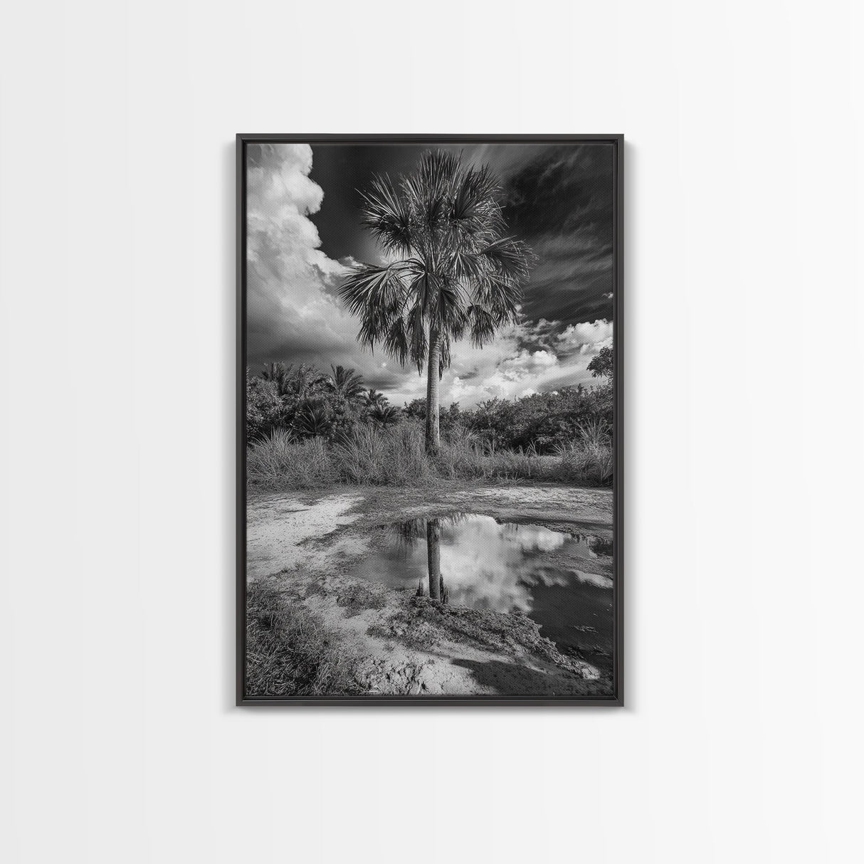 Tropical Palm, Reflected Sky, Nature Tranquility, Canvas Print, boho wall decor, bathroom art, tropical reflection photography