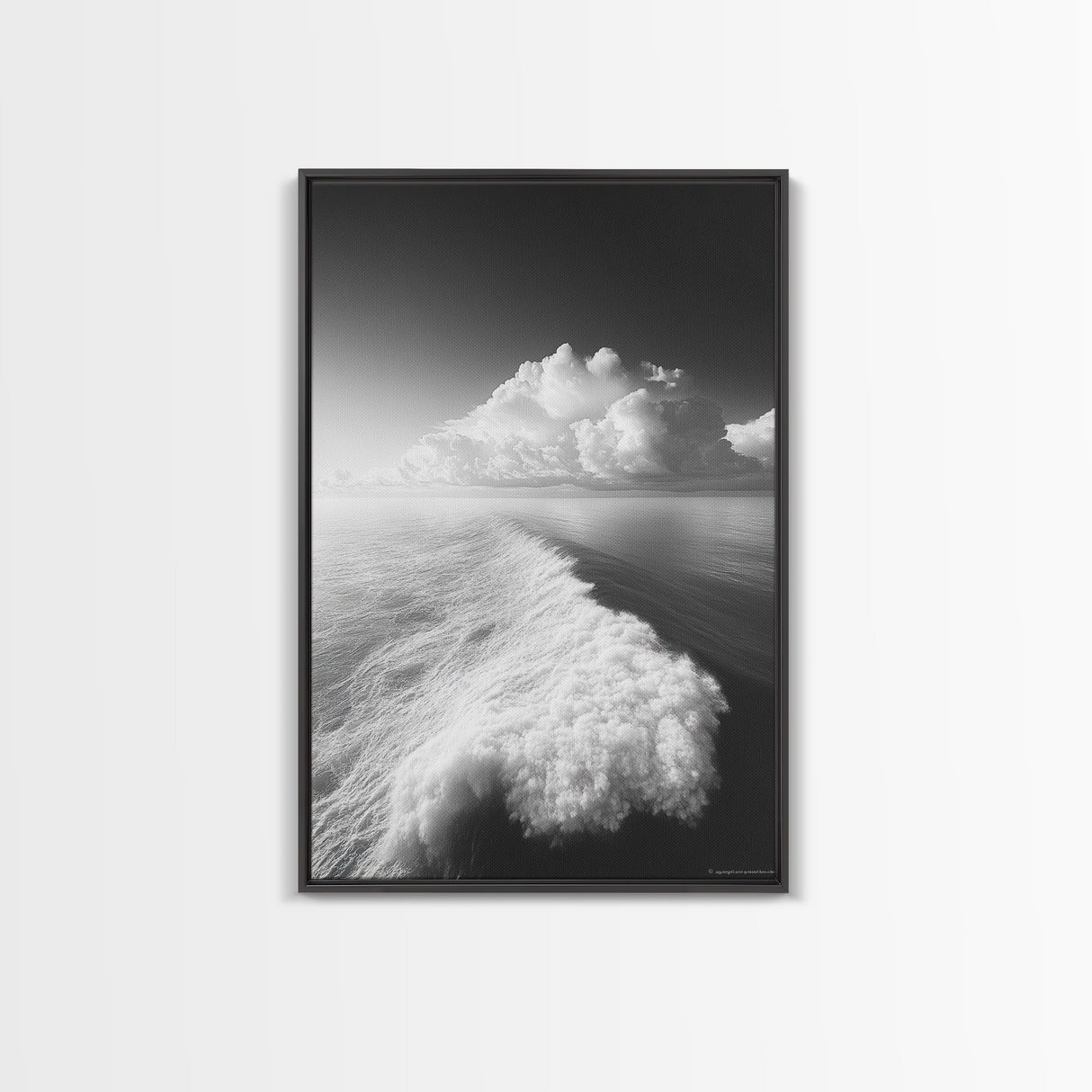 Ocean Wake, Cloud Horizon, Surreal Seascape, Framed Canvas Print, Dreamy Black White Wall Art, Bathroom Decor, Coastal Fantasy Art