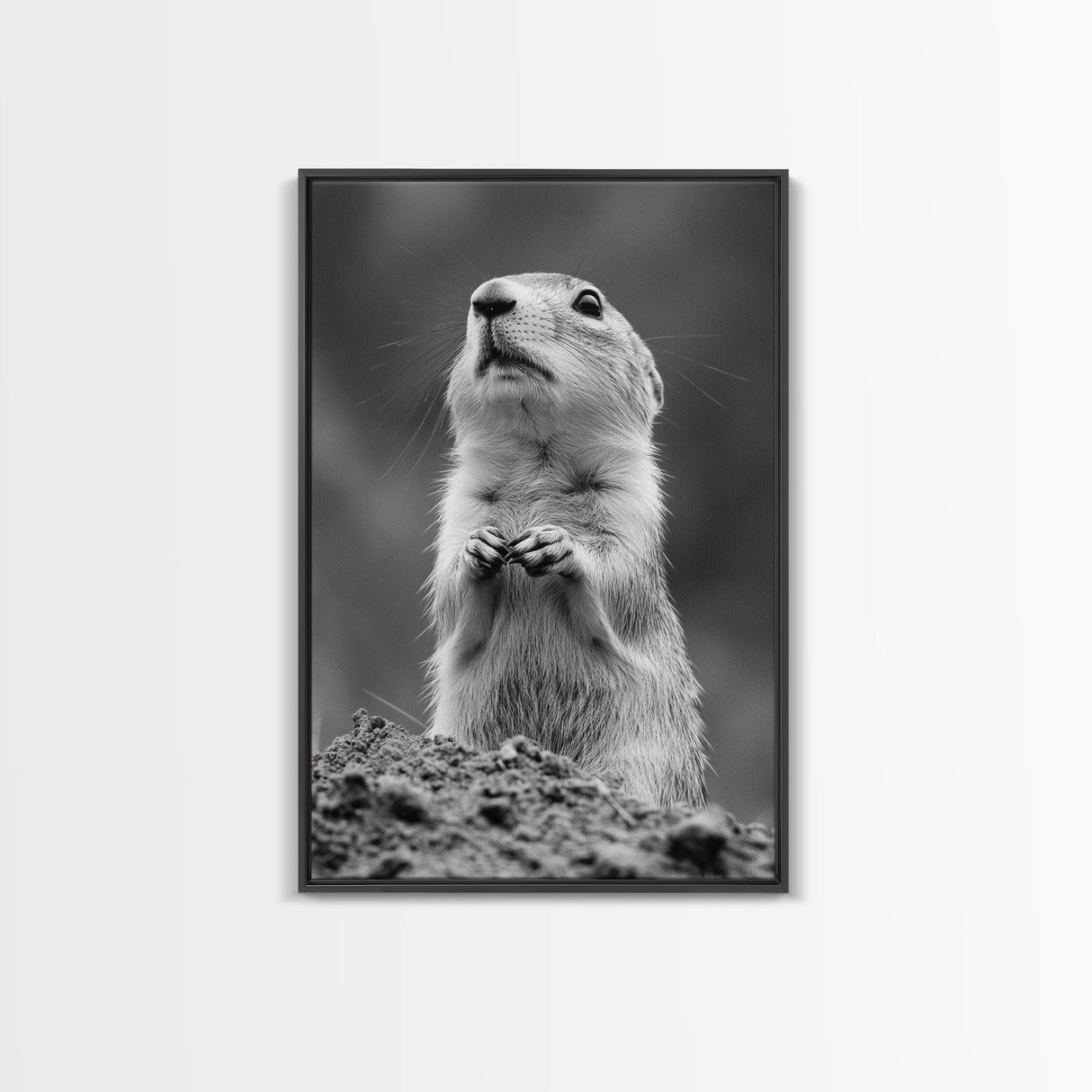 Prairie Dog, Wildlife Watch, Nature Moment, Framed Canvas Print, Whimsical Animal Wall Art, Nursery Decor, Cute Forest Creature