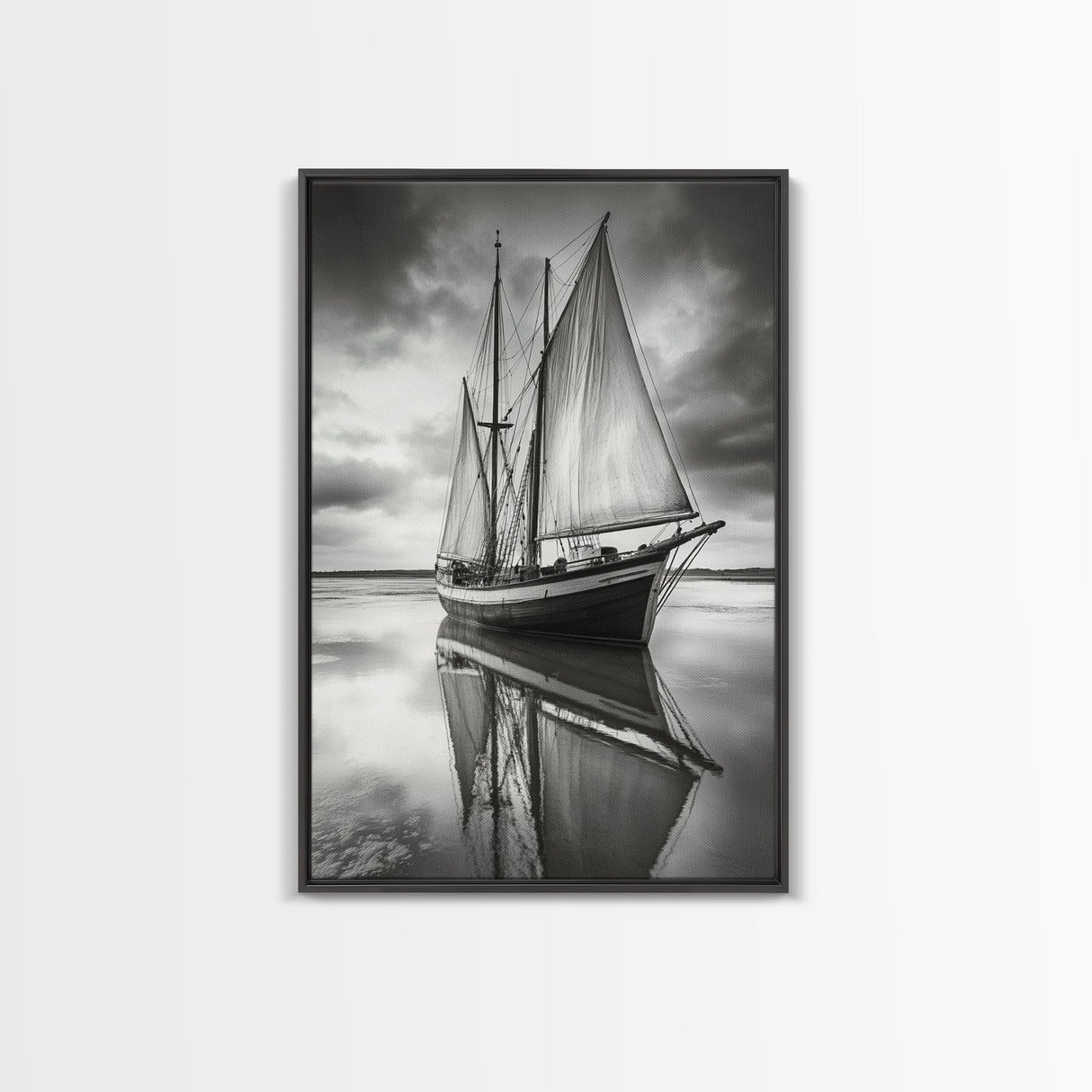 Sailboat Reflections, Calm Waters, Stormy Sky, Canvas Print, Nautical Wall Art, Office or Den Decor, Classic Maritime Photography