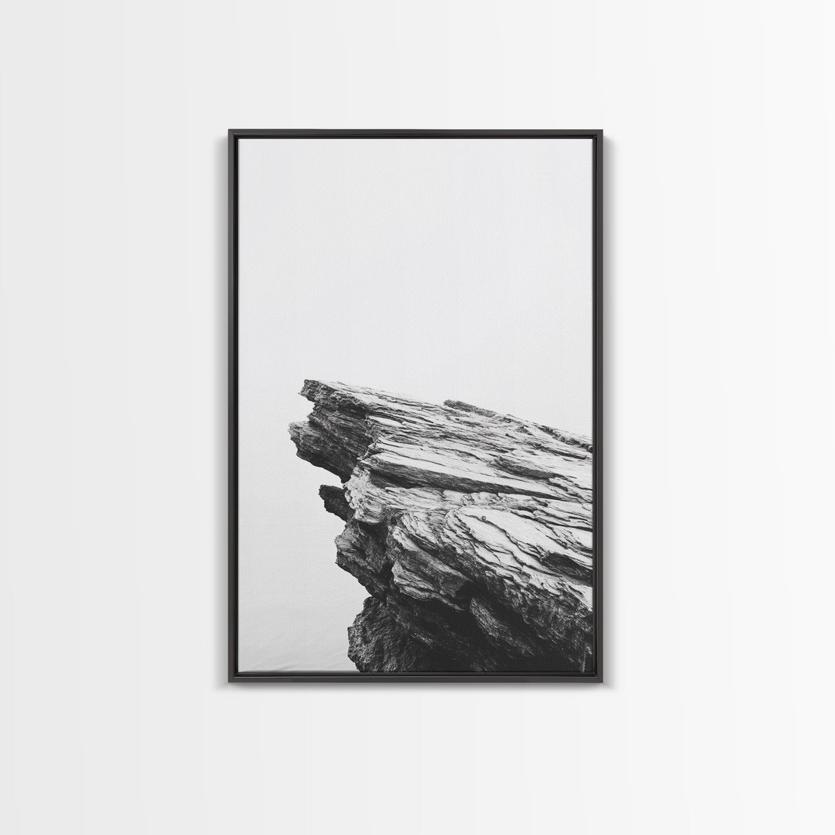 Weathered Cliffside, Coastal Rock, Modern Minimalism, Nature Decor, Framed Canvas Print, Neutral Tones, Office Wall Art, Beachy Aesthetic