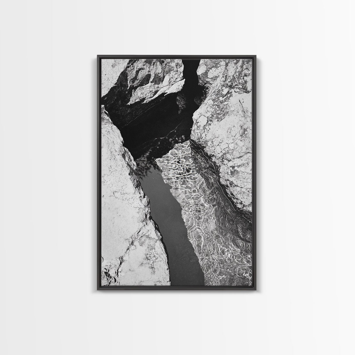 Rock Crevice, Light Ripples, Natural Texture, Abstract Nature, Framed Canvas Print, Kitchen Wall Art, Earth Tone Style, Modern Rustic