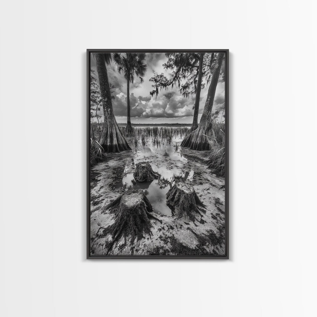 Swamp Scene, Cypress Trees, Reflection Water, Southern Nature, Canvas Print, Cabin Wall Art, Moody Landscape, Autumn Rustic Decor