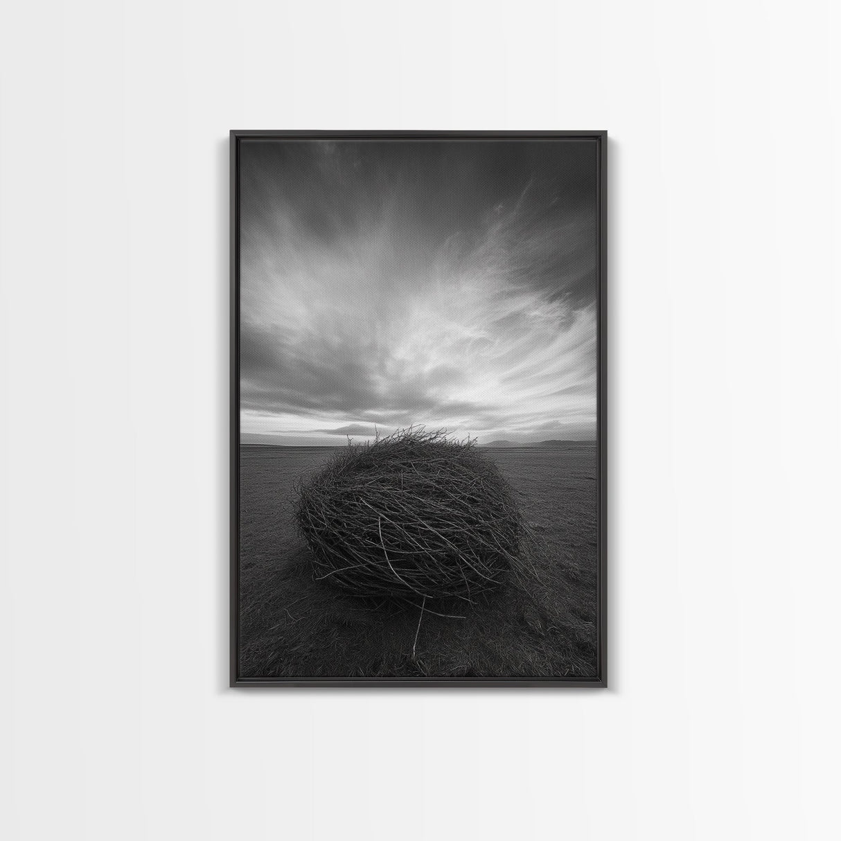 Twilight Field Nest, Tumbleweed Art, Desert Calm, Grassy Plains, Framed Canvas Print, Entryway Wall Art, Boho Nature Landscape