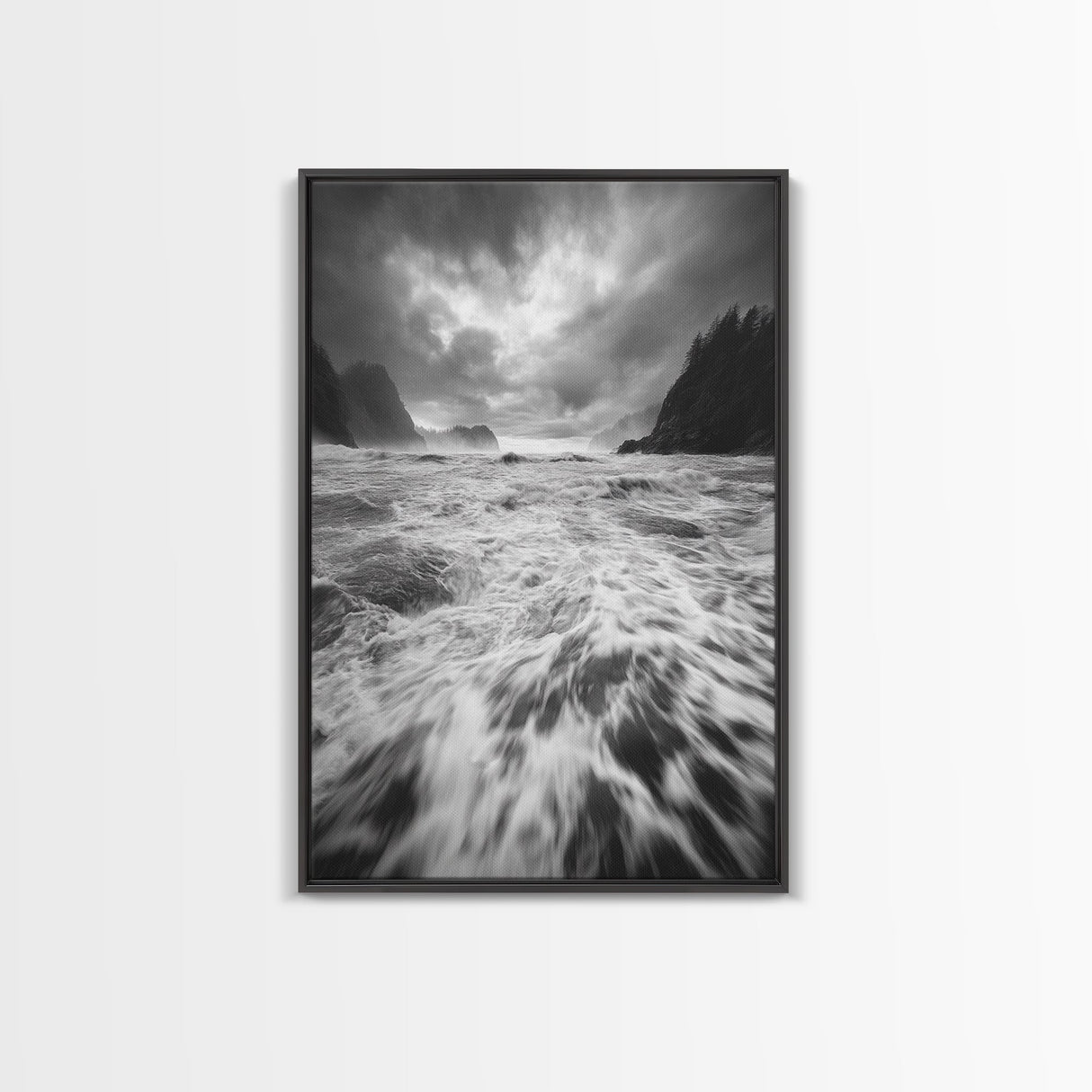 Wild Ocean Waves, Moody Coastline, Stormy Seascape, Nature Photography, Canvas Print, Coastal Wall Art, Bathroom Art, Modern Nature Decor