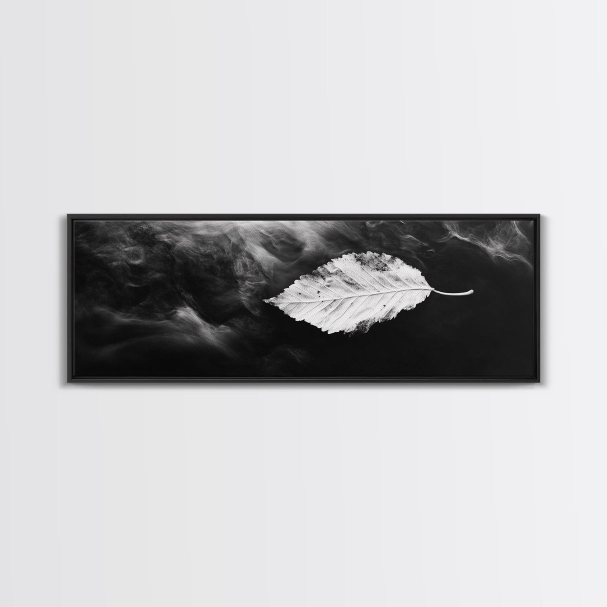 Misty Leaf, Black Art, Nature Print, Autumn Wall Decor, Framed Canvas Print, Minimalist Wall Art, Bedroom Wall Decor, Fall Botanical Art