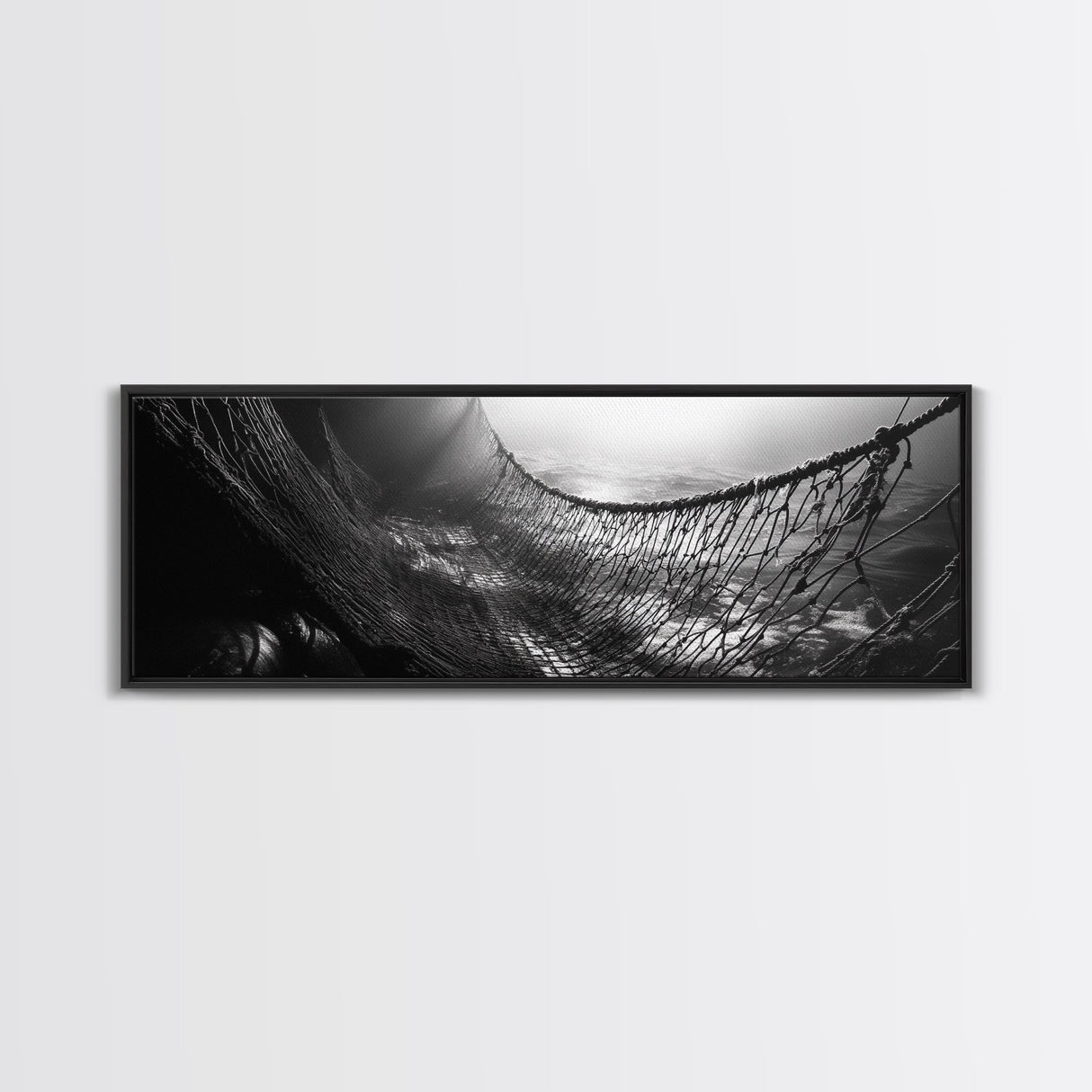Deep Sea Net, Ocean Mood, Fisherman Style, Framed Canvas Print, Nautical Wall Art, Maritime Decor, Coastal Office Wall Art, Dark Ocean Print