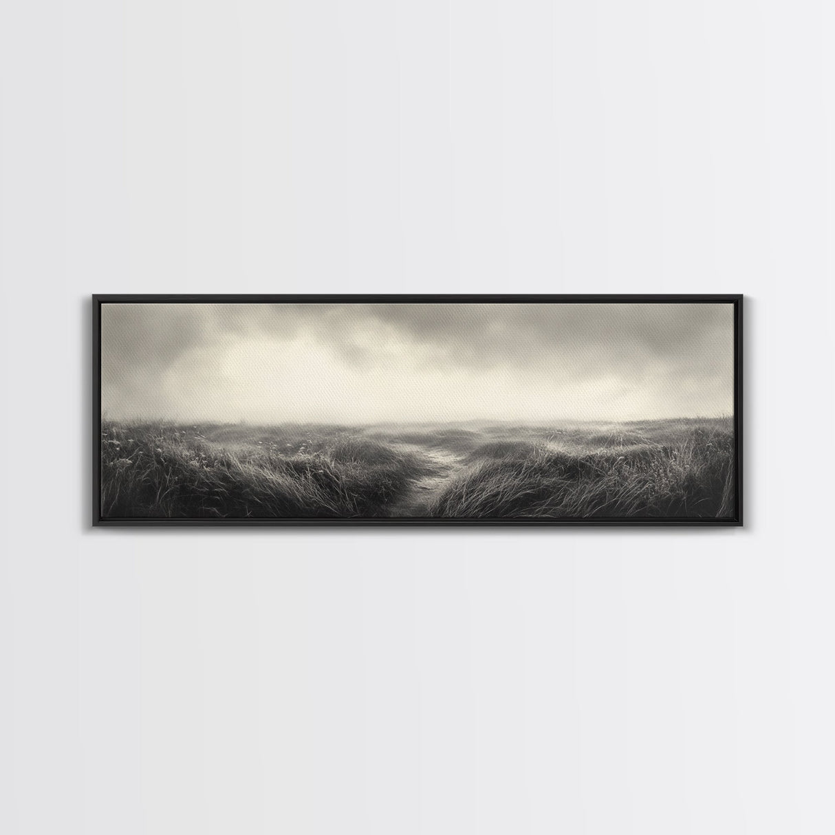 Foggy Path, Coastal Field, Silent Morning, Canvas Print, Neutral Bedroom Art, Scandinavian Style, Minimal Fall Wall Decor