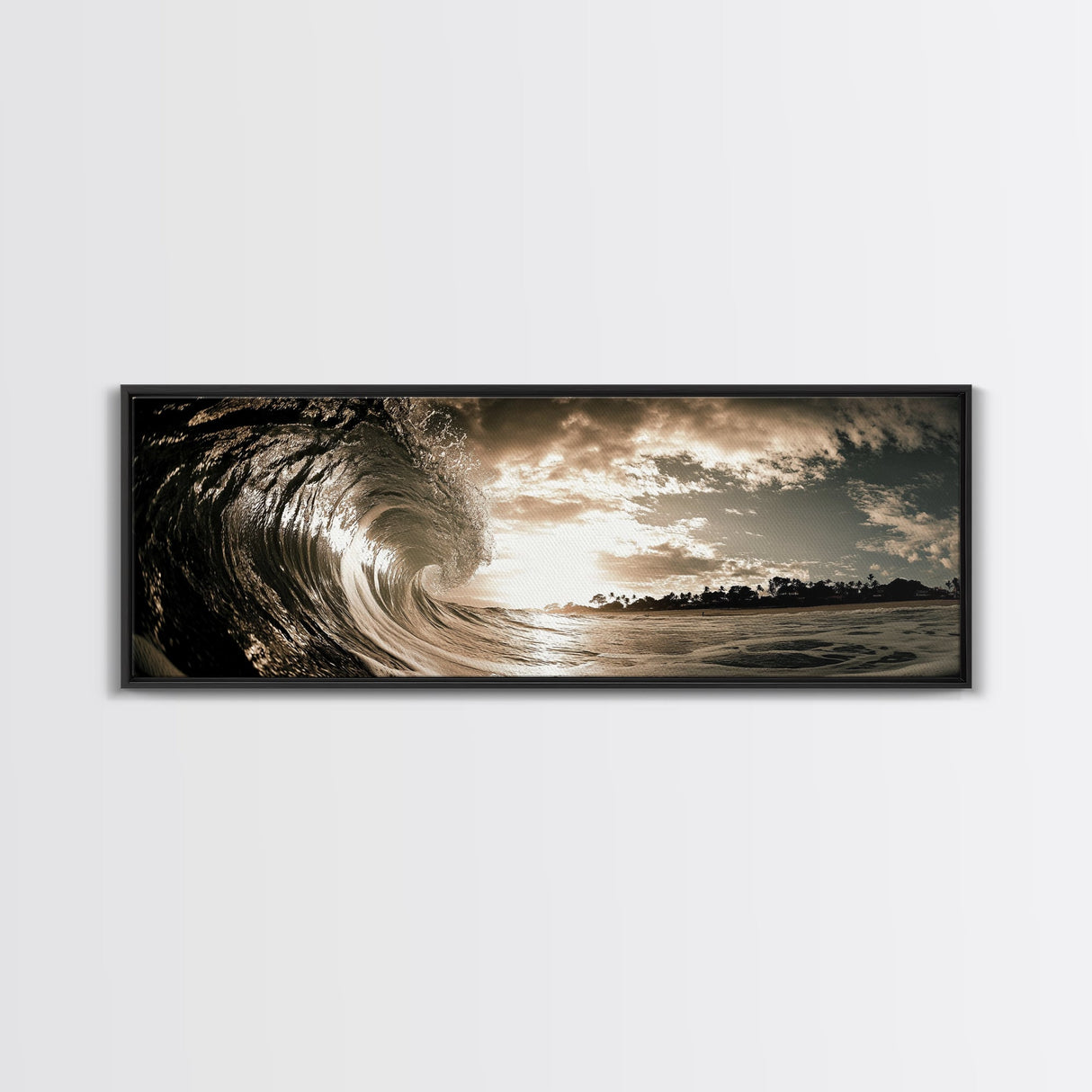 Ocean Wave Curl, Coastal Sunset, Seaside Wall Art, Framed Canvas Print, Surfer Vibes, Modern Beach Decor, Living Room Statement Piece