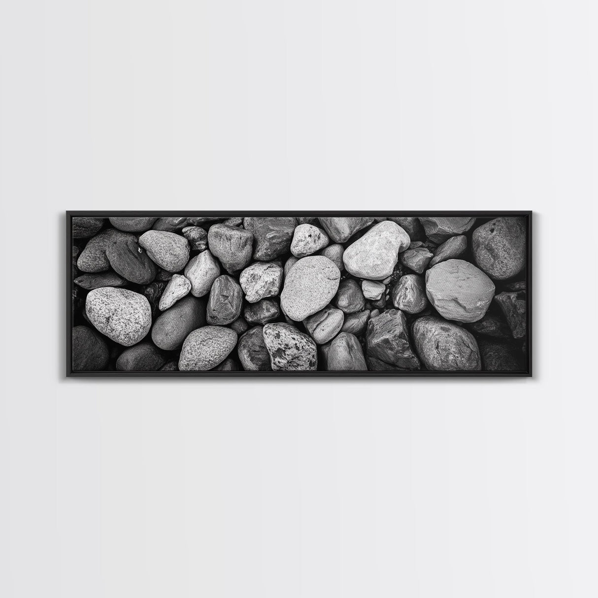 Zen Stones, Nature Texture, River Rock Closeup, Minimalist Photography, Framed Canvas Print, Spa Bathroom Wall Art, Modern Black White