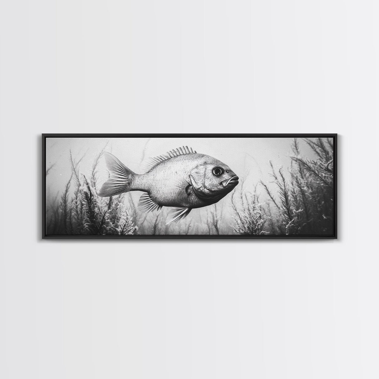 Underwater Fish, Aquatic Life, Marine Habitat, Ocean Depth, Framed Canvas Print, Bathroom Wall Art, Minimalist Nature Art, Sea Creature Decor