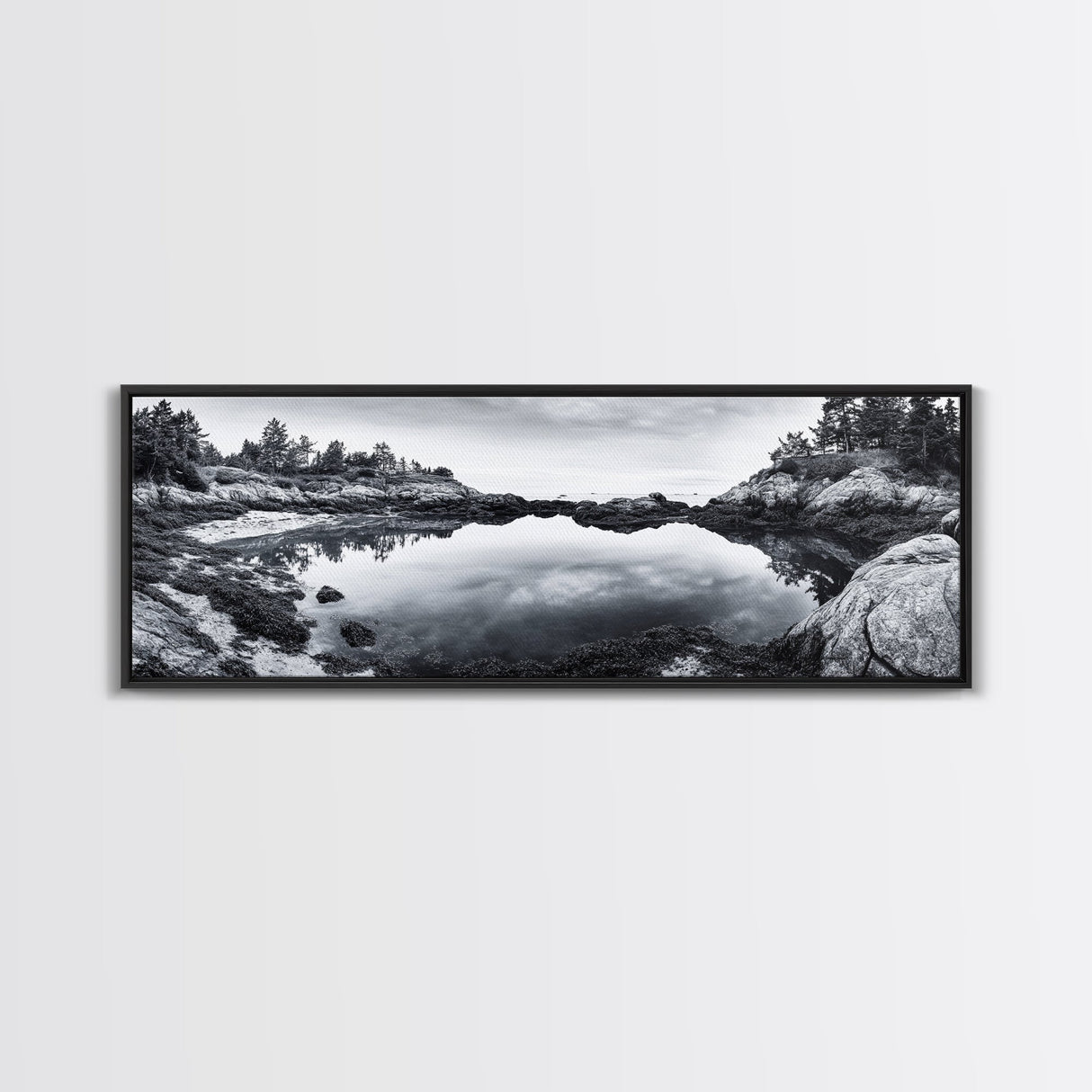 Coastal Reflections, Tide Pool, Rocky Shoreline, Framed Canvas Print, Seaside Nature Art, Minimalist Coastal Decor, Zen Bathroom Art