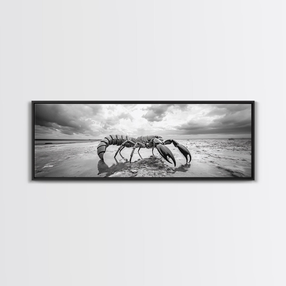 Giant Scorpion Beach, Surreal Creature, Dark Fantasy, Ocean Monster, Framed Canvas Print, Halloween Wall Art, Teen Room Decor, Bedroom Art