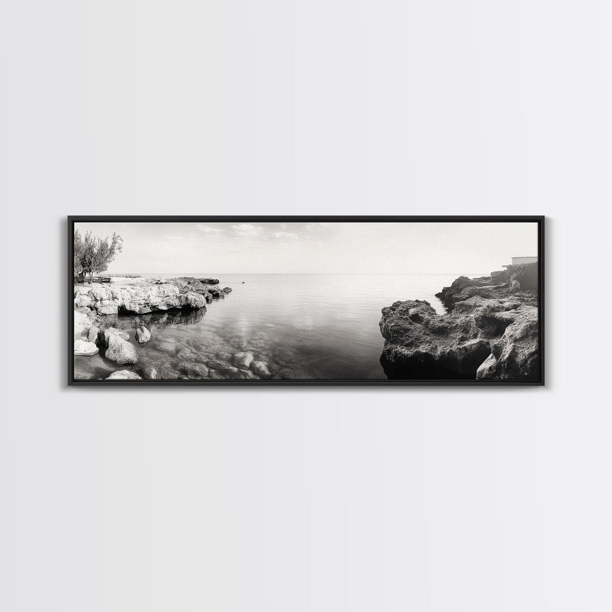 Coastal Rock Pool, Ocean Reflection, Natural Serenity, Peaceful Seascape, Framed Canvas Print, Zen Wall Art, Office Decor, Minimalist Look