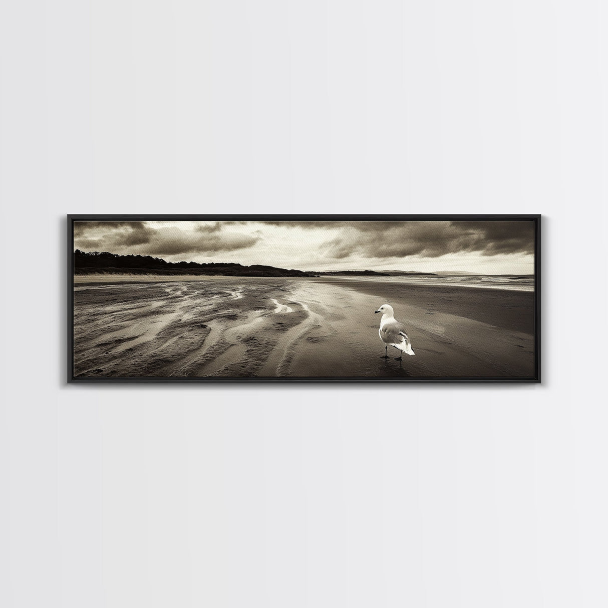 Seagull Beach Walk, Coastal Landscape, Minimalist Style, Canvas Print, Beach Wall Art, Fall Decor, Bedroom Wall Art, Nature Photography