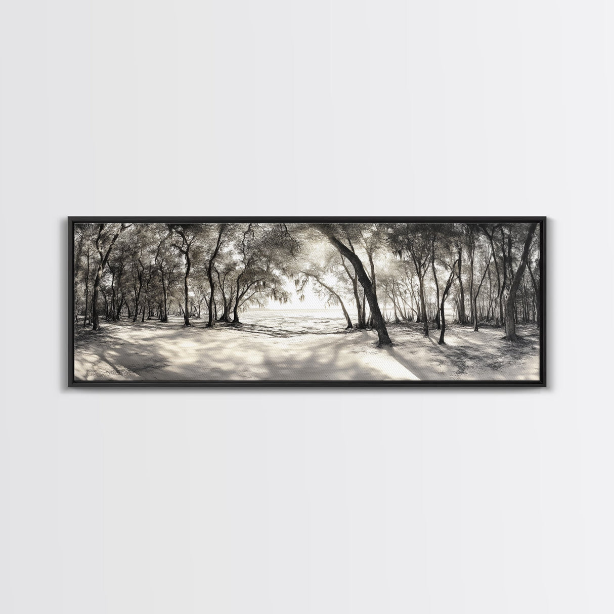 Dreamy Beach Forest, Sepia Trees, Canvas Print, Nature Wall Decor, Fall Bedroom Art, Rustic Woodland Landscape, Tree Shadow Light