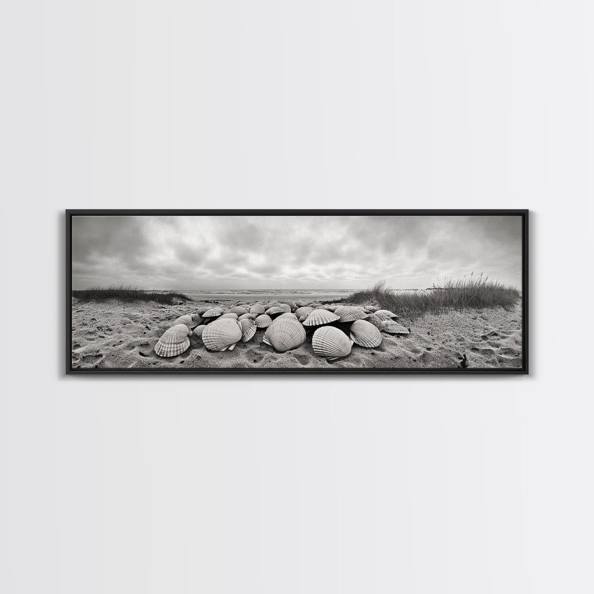 Scallop Shell Cluster, Dune Beach Scene, Canvas Print, Coastal Kitchen Decor, Minimalist Shell Wall Art, Natural Beach Aesthetic