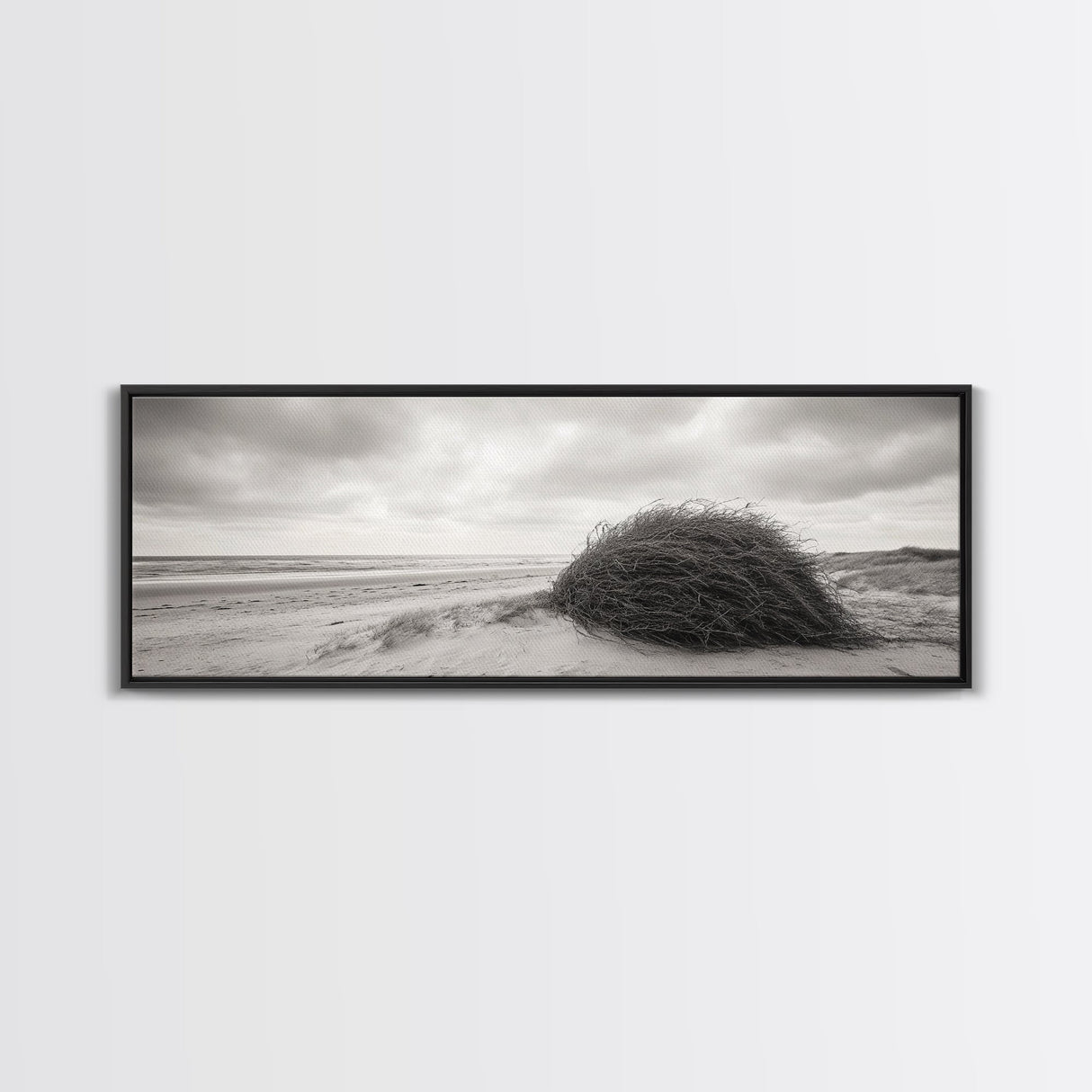 Windswept Dunes, Coastal Brush, Tumbleweed Form, Beach Nature, Framed Canvas Print, Fall Wall Art, Rustic Decor, Neutral Bedroom Style