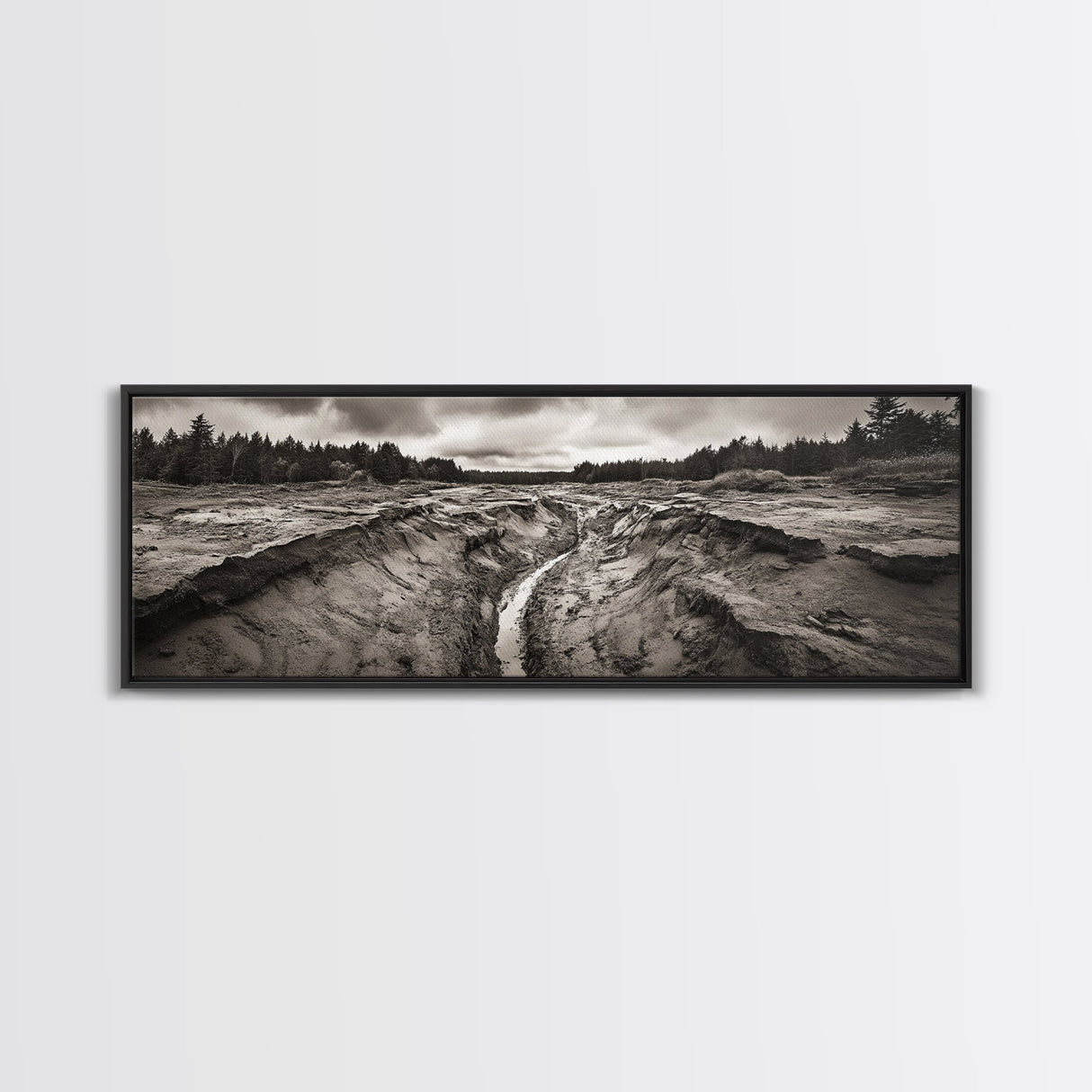 Rugged Riverbed Path, Forest Edge, Moody Terrain, Earthy Scene, Framed Canvas Print, Rustic Cabin Art, Autumn Entryway Decor