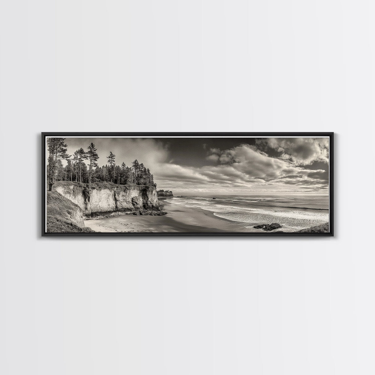 Cliffside Forest, Pacific Coastline, Dramatic Ocean View, Framed Canvas Print, Natural Landscape, Cabin Wall Art, Rustic Coastal Decor