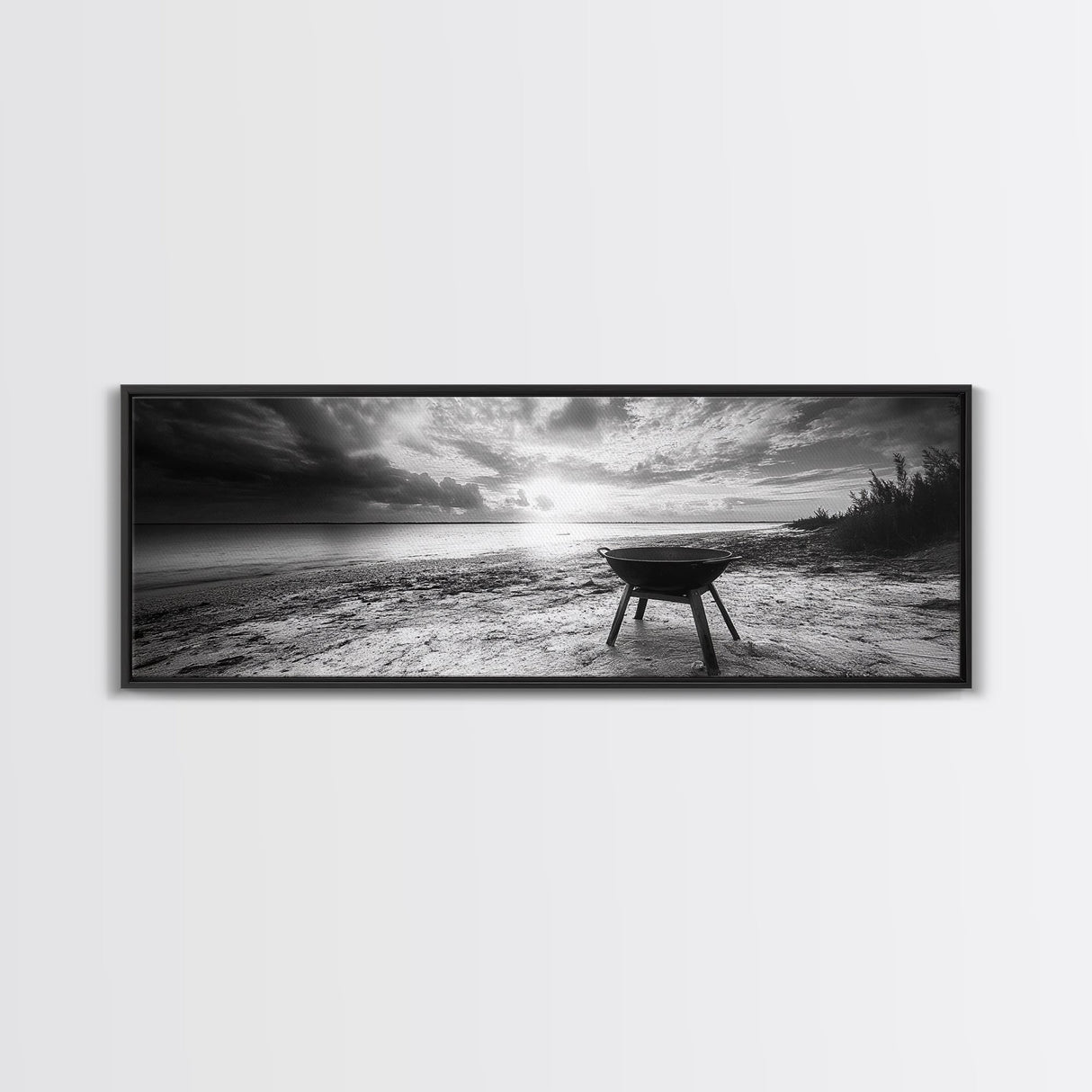 Beach Grill, Sunset Shore, Cloudy Horizon, Canvas Print, Coastal Minimalist Decor, Kitchen Wall Art, Autumn Beach House Accent