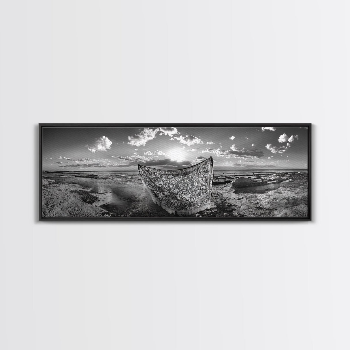 Sunset Sea, Magic Carpet, Ocean Ritual, Ethereal Coastal, Framed Canvas Print, Boho Wall Art, Living Room Decor, Surreal Beach Photography